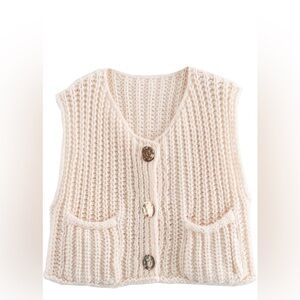 Bozanly Chunky Knit Sweater Vest Button Front Cream Size Small